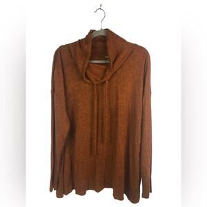 Lane Bryant Cowl Neck Top Drawstring Tweedy Pattern Rust Black Loose Fit